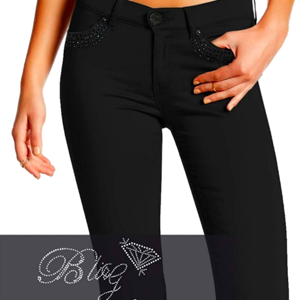 Hybrid & Company Hyper Stretch Rhinestone Skinny Jeans,XL Black Rhinestone Skinn